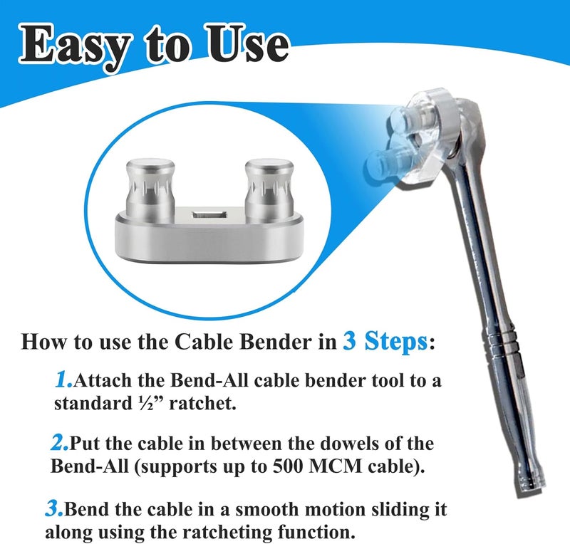 Zeiboat 77455 Cable Bender Tool, Connects to 1/2'' Ratchet, Wire Bender Tool-Maximum Bending Up to 500 MCM - Image 4